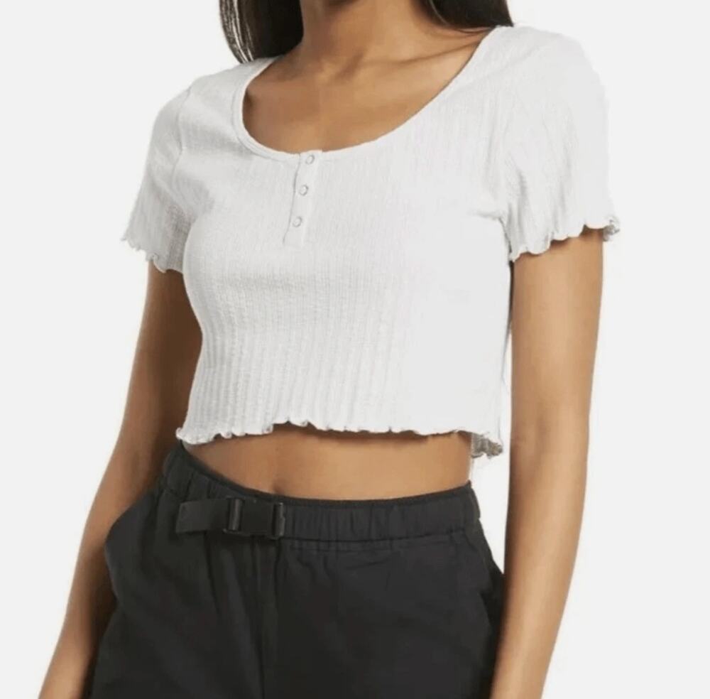 BP Pointelle Rib Crop Henley White Size Small NWT